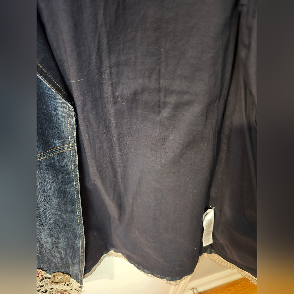 Chico's Dark Blue Embroidered Denim Jacket - Picture 3 of 10
